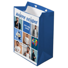 Aangepaste fotocollage gepersonaliseerde blauwe ve medium cadeauzakje