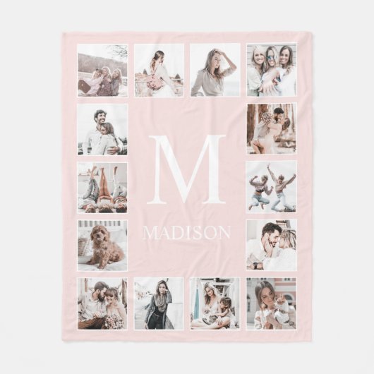 Aangepaste Fotocollage Gepersonaliseerde Blush Pin Fleece Deken (Voorkant)