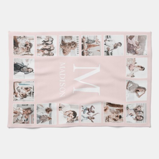 Aangepaste Fotocollage Gepersonaliseerde Blush Pin Theedoek (Horizontaal)