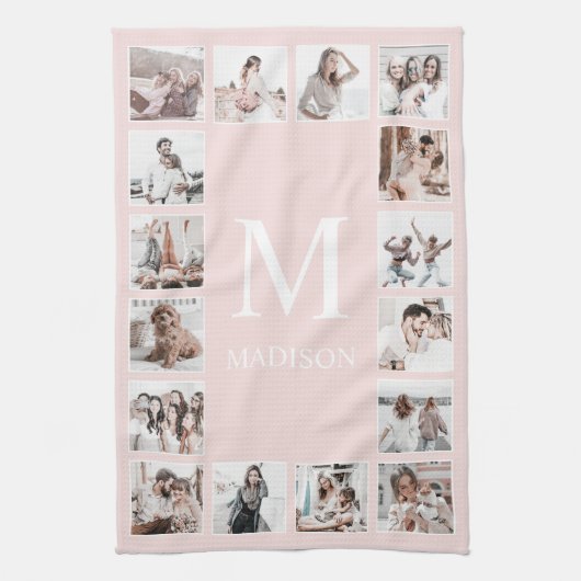 Aangepaste Fotocollage Gepersonaliseerde Blush Pin Theedoek (Verticaal)