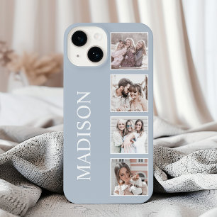Aangepaste Fotocollage Gepersonaliseerde Dusty Blu iPhone 14 Hoesje