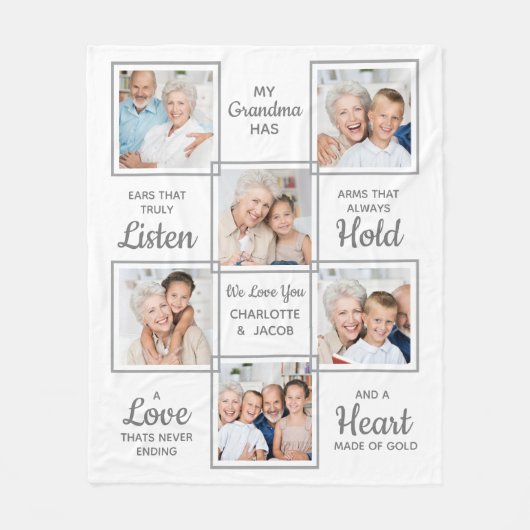 Aangepaste fotocollage Grootmoeder Fleece Deken (Voorkant)