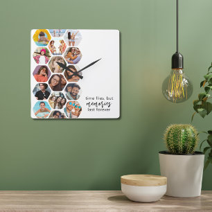 Aangepaste fotocollage-herinneringen-cadeau vierkante klok