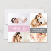 Aangepaste fotocollage Introductie babymeisje roze Magnetische Uitnodiging (Voorkant)