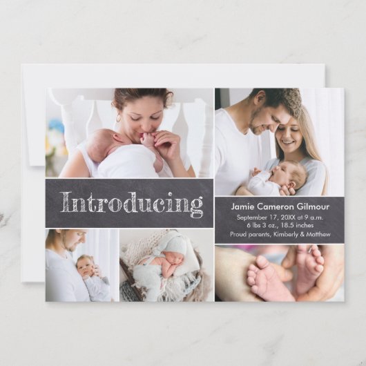 Aangepaste fotocollage Introductie geboortegegeven Aankondiging (Voorkant)