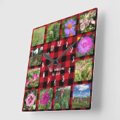 Aangepaste fotocollage landelijk rood buffelplaid vierkante klok (Hoek)