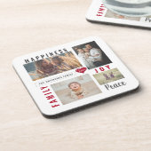 Aangepaste fotocollage Love Joy Family Bier Onderzetter (Linkerzijde)