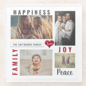 Aangepaste fotocollage Love Joy Family Glazen Onderzetter (Voorkant)