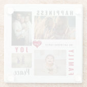 Aangepaste fotocollage Love Joy Family Glazen Onderzetter (Achterkant)