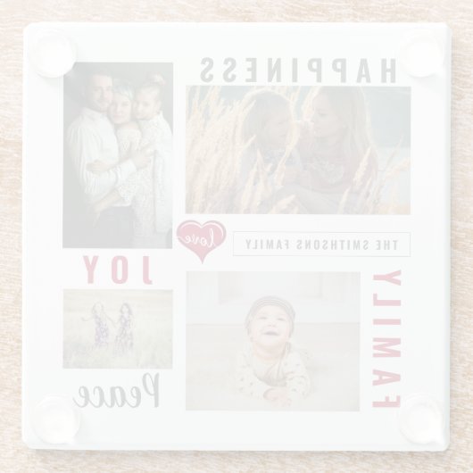 Aangepaste fotocollage Love Joy Family Glazen Onderzetter (Achterkant)