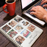 Aangepaste fotocollage marmeren monogram 2025 wit planner<br><div class="desc">Maak je eigen unieke familiefoiliteit als geschenk of voor jezelf. Gebruik vier, negen van uw favoriete foto's van uw familie, vrienden, droomreisbestemming of huisdier! Pas een naam en een jaar aan en voeg deze toe. De naam wordt geschreven met een modern handgeschreven stijlmanuscript met letters. Een moderne witte en grijze...</div>