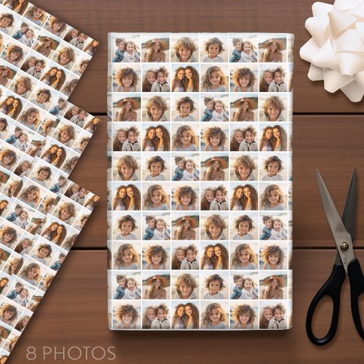 Aangepaste fotocollage met 8 vierkante foto's inpakpapier vel