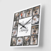Aangepaste fotocollage met familienaam vierkante klok (Hoek)