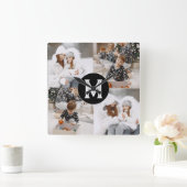 Aangepaste fotocollage met monogram vierkante klok (Huis)