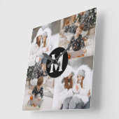 Aangepaste fotocollage met monogram vierkante klok (Hoek)