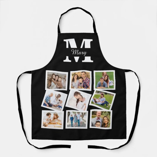 Aangepaste fotocollage met naam en monogram schort (Voorkant)