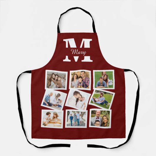 Aangepaste fotocollage met naam en monogram schort (Voorkant)