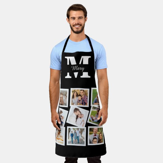 Aangepaste fotocollage met naam en monogram schort (Gedragen)
