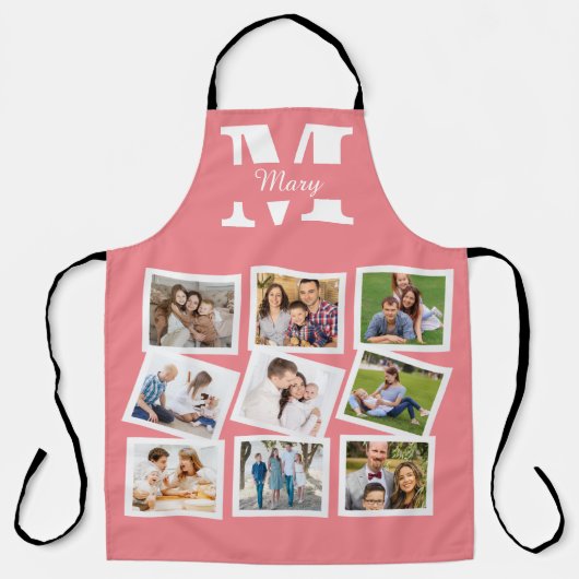 Aangepaste fotocollage met naam en monogram schort (Voorkant)
