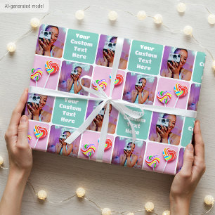 Aangepaste Fotocollage Modern Retro Groen Patroon Cadeaupapier