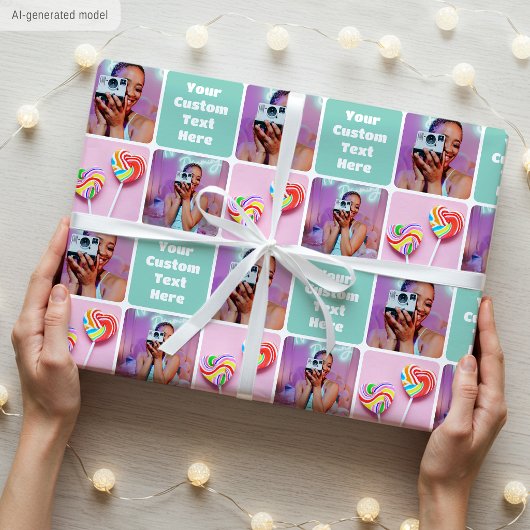Aangepaste Fotocollage Modern Retro Groen Patroon Cadeaupapier