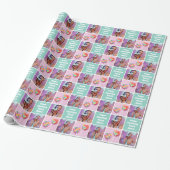Aangepaste Fotocollage Modern Retro Groen Patroon Cadeaupapier (Uitgerold)