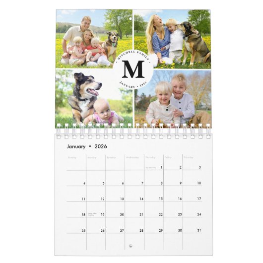 Aangepaste Fotocollage Moderne Familie Monogram 20 Kalender (Jan 2026)