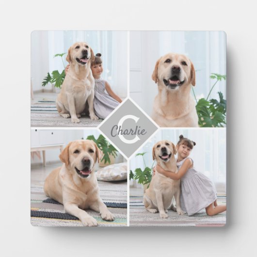 Aangepaste fotocollage monogram naam hond fotoplaat (Voorkant)