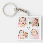 Aangepaste Fotocollage Monogram Wit 4 Afbeeldingen Sleutelhanger (voorkant)