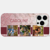 Aangepaste fotocollage op blauw roze marmeren patr Case-Mate iPhone case (Achterkant (horizontaal))