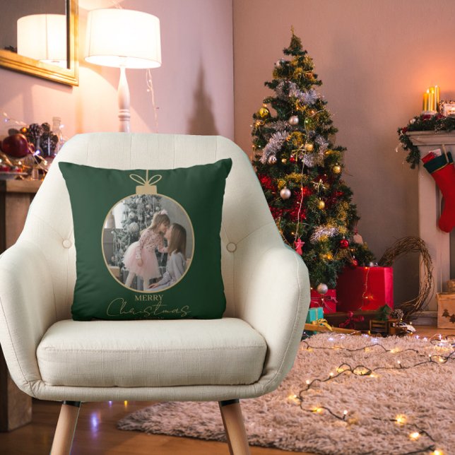 aangepaste fotocollage Prettig kerstfeest kerstbal Kussen (Creator heeft geüpload)