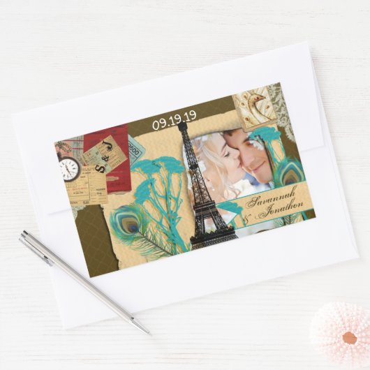 Aangepaste  fotocollage rechthoekige sticker (Envelop)