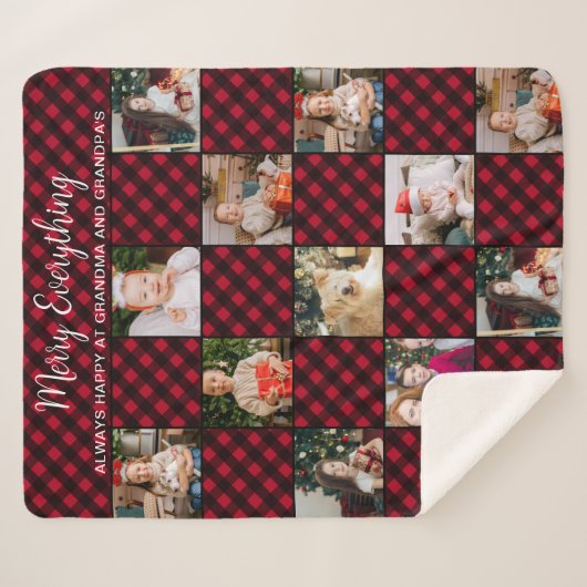 Aangepaste Fotocollage Rode Buffalo Plaid Vakantie Sherpa Deken (Voorkant (horizontaal))