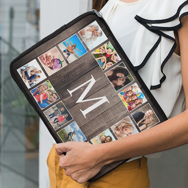 Aangepaste fotocollage Rustic Farmhouse Laptop Sleeve (Creator heeft geüpload)