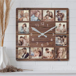 Aangepaste fotocollage Rustic Farmhouse Vierkante Klok<br><div class="desc">Pas deze stijlklok eenvoudig aan met uw aangepaste foto's van een roestvrij houten plank. De sjabloon gebruikt een fotofilter om een meer gecoördineerde blik te creëer. Voor beste resultaten,  bewaar de afbeeldingen aan vierkant - met het nadrukpunt in het centrum - alvorens te uploaden.</div>