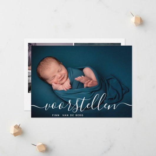 Aangepaste Fotocollage Script Voorstellen Geboor Aankondiging (Voorkant / Achterkant in situ)