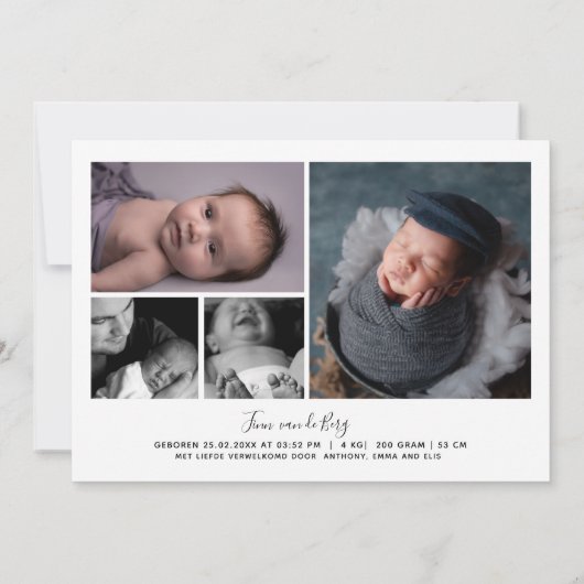 Aangepaste Fotocollage Script Voorstellen Geboor Aankondiging (Achterkant)