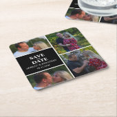 Aangepaste fotocollage slaat de datum op kartonnen onderzetters (Schuin)