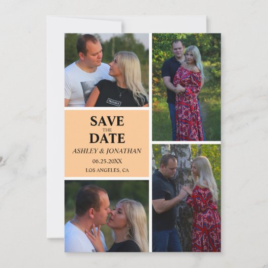 Aangepaste fotocollage slaat de datum op save the date (Voorkant)