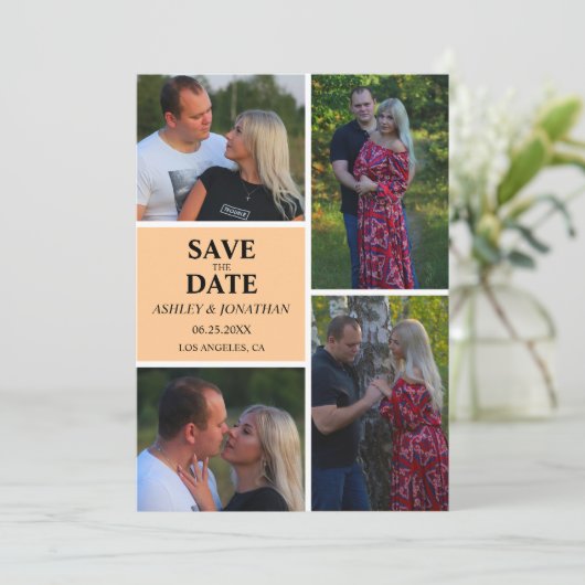 Aangepaste fotocollage slaat de datum op save the date (Staand voorkant)
