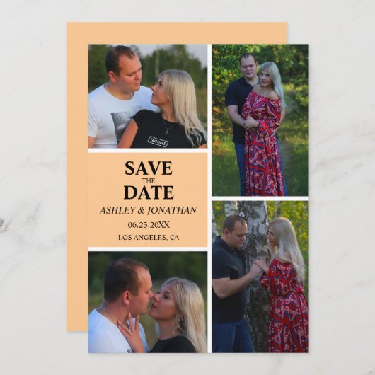 Aangepaste fotocollage slaat de datum op save the date (Voorkant / Achterkant)