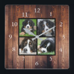 Aangepaste fotocollage van de Rustige houtfamilie Vierkante Klok<br><div class="desc">Aangepaste fotocollage op de bijtende houten achtergrondklok. Voeg uw eigen persoonlijke foto's toe om de klok te personaliseren. U hoeft niet alleen vierkante foto's toe te voegen die ook in andere formaten passen. Als je hulp nodig hebt,  kun je contact met me opnemen.</div>