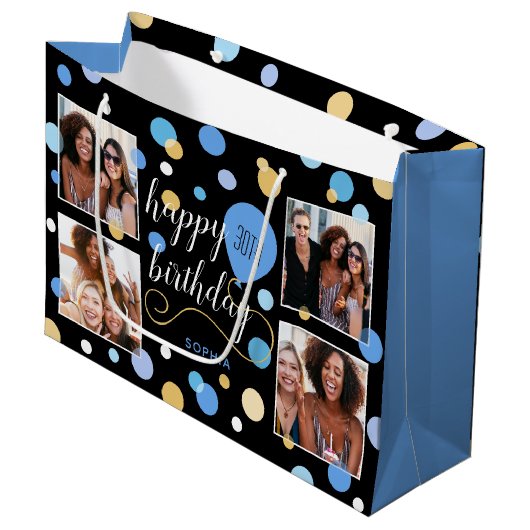 Aangepaste Fotocollage Verjaardag Blauw 30e Groot Cadeauzakje (Voorkant Gekanteld)
