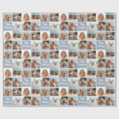 Aangepaste Fotocollage Verjaardag Modern Blauw Gri Cadeaupapier (Vlak)