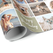 Aangepaste Fotocollage Verjaardag Modern Green Cadeaupapier (Rol Hoek)