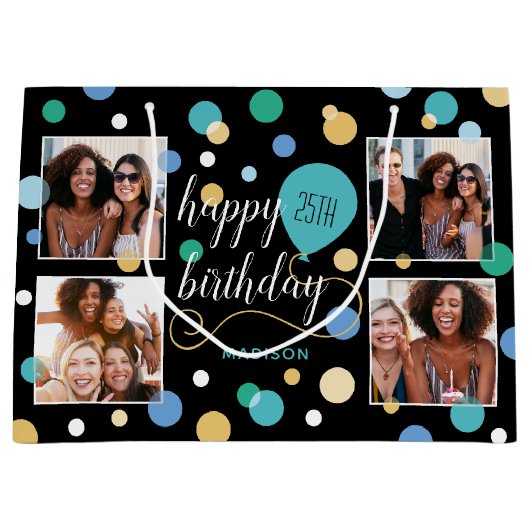 Aangepaste Fotocollage Verjaardag Turquoise 25th Groot Cadeauzakje (Voorkant)