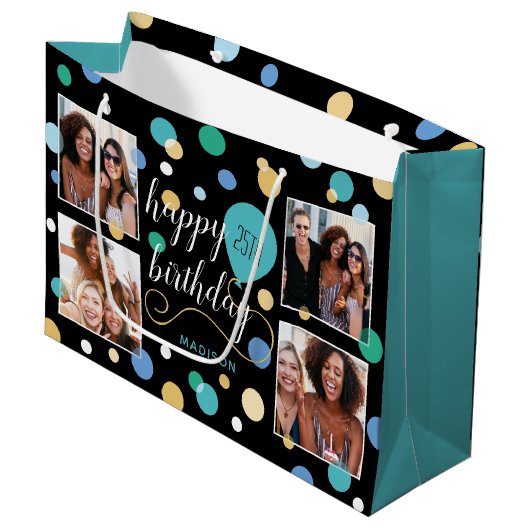 Aangepaste Fotocollage Verjaardag Turquoise 25th Groot Cadeauzakje (Voorkant Gekanteld)