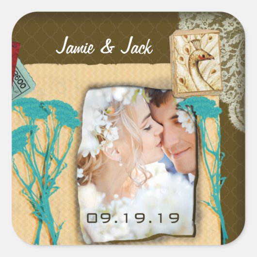 Aangepaste  fotocollage vierkante sticker (Voorkant)