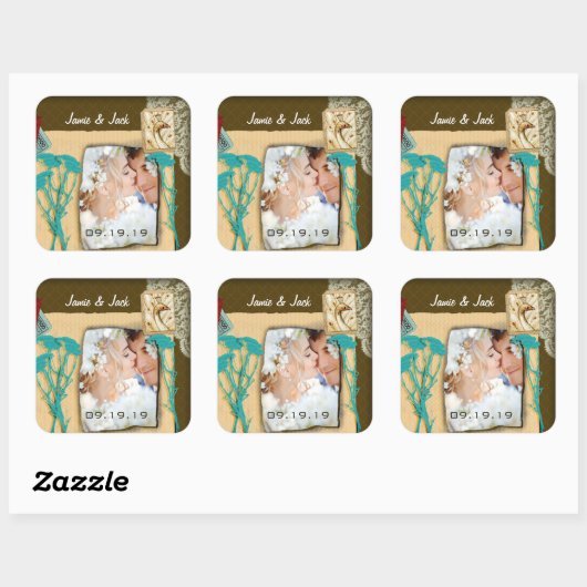 Aangepaste  fotocollage vierkante sticker (Vel)