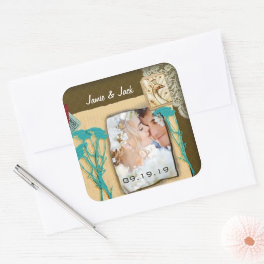 Aangepaste fotocollage vierkante sticker (Envelop)